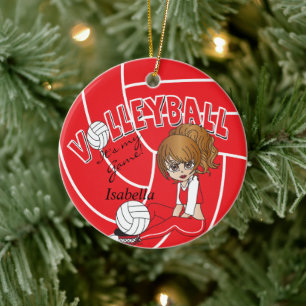 Red Girly Volleyball Keramisch Ornament