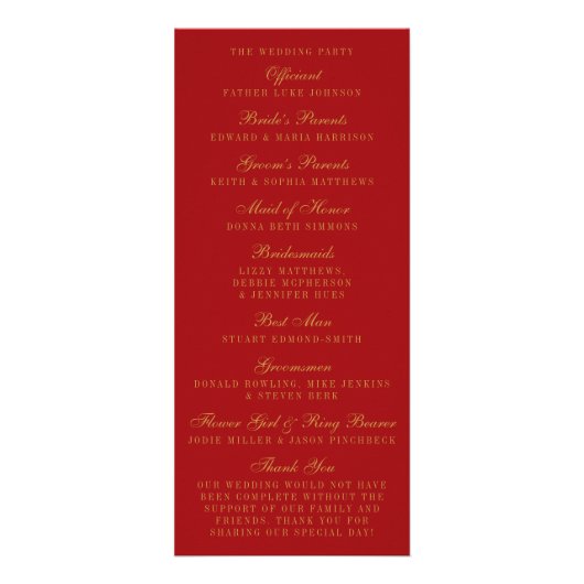 Red & Glam Gold Confetti Programme de mariage (Dos)
