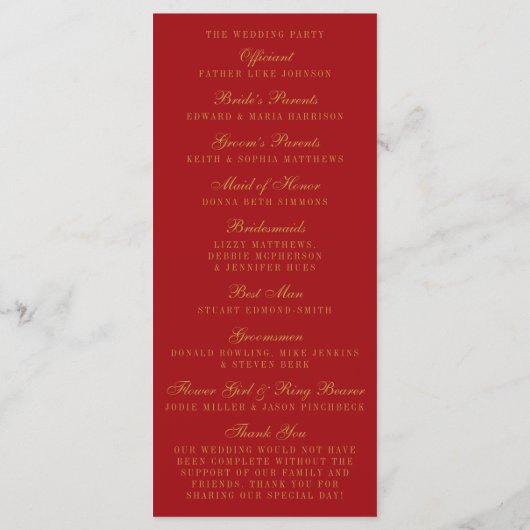Red & Glam Gold Confetti Programme de mariage (Dos)