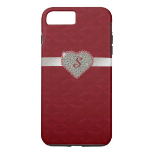 Red Glam Heart Monogram iPhone 7 Plus hoesje