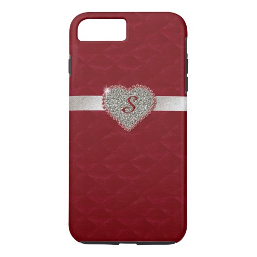 Red Glam Heart Monogram iPhone 7 Plus hoesje (Achterkant)