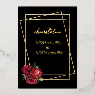 Red Glam Roses et Black and Gold Foil Invitation