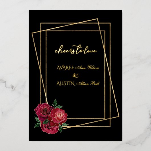 Red Glam Roses et Black and Gold Foil Invitation (Recto)