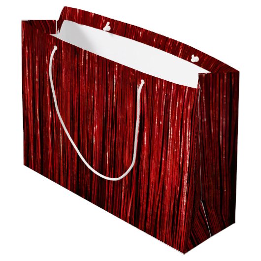 Red Glam Tinsel Stripes Groot Cadeauzakje (Achterkant Gekanteld)
