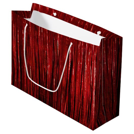 Red Glam Tinsel Stripes Groot Cadeauzakje (Voorkant Gekanteld)