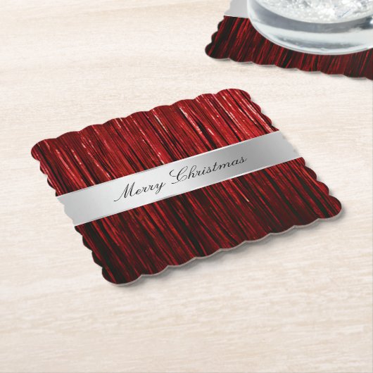 Red Glam Tinsel Stripes Kartonnen Onderzetters (Gebogen)