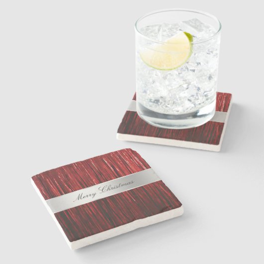 Red Glam Tinsel Stripes Stenen Onderzetter (Zijkant)