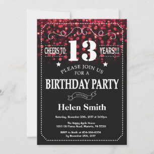 Red Glitter 13th Birthday Invitation Kaart