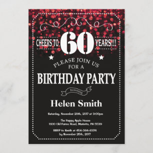 Red Glitter 60ste verjaardag Kaart
