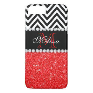 RED GLITTER BLACK CHEVRON STRIPES MONOGRAM iPhone 8 PLUS / 7 PLUS HOESJE