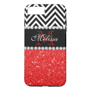 RED GLITTER BLACK CHEVRON STRIPES MONOGRAM 	iPhone 8 PLUS / 7 PLUS HOESJE