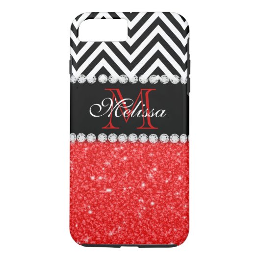 RED GLITTER BLACK CHEVRON STRIPES MONOGRAM Case-Mate iPhone CASE (Achterkant)