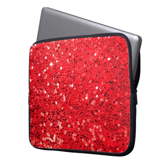 Red Glitter Bling Laptop Sleeve (Voorkant Links)