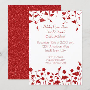 Red Glitter Border Kerstmis Uitnodiging