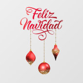 Red Glitter Bulbs Feliz Navidad Kerstmis Raamsticker (Vel)