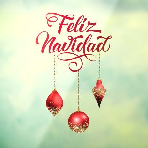 Red Glitter Bulbs Feliz Navidad Kerstmis Raamsticker