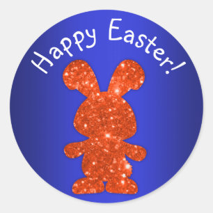 Red Glitter Bunny Happy Pasen Ronde Sticker