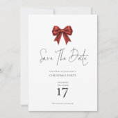 Red Glitter Coquette Bow Christmas Save the Date Kaart (Voorkant)