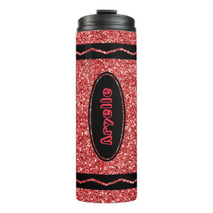 Red Glitter Crayon Custom Name Hot Drink Tumbler Thermosbeker