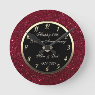 Red Glitter Diamond 50th Wedding Anniversary Ronde Klok