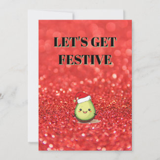 Red glitter effect background, Christmas avocado Kaart