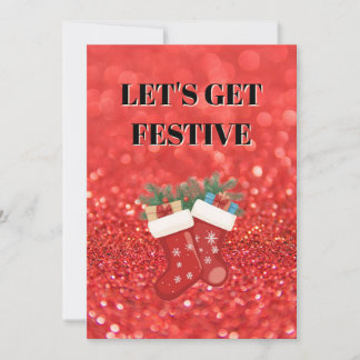 Red glitter effect background, Christmas stocking Kaart
