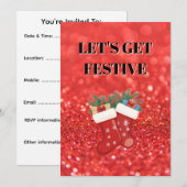 Red glitter effect background, Christmas stocking Kaart (Voorkant / Achterkant)