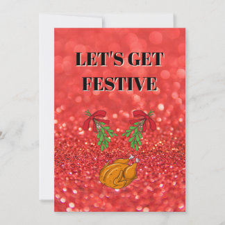 Red glitter effect background, Christmas turkey Kaart