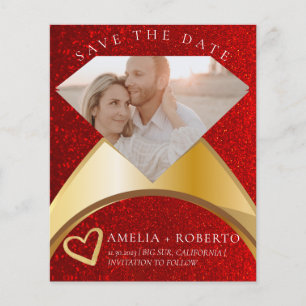 Red Glitter Elegant Ring sparen de Datum Fotokaart Flyer