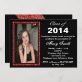 Red Glitter Foto Lijst Afstuderen Uitnodiging (Voorkant / Achterkant)