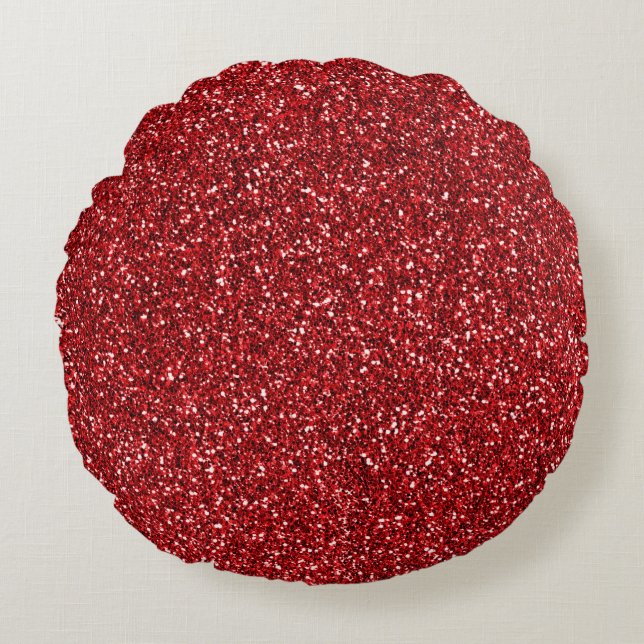 Red Glitter Glitz Rond Kussen (Voorkant)