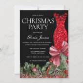 Red Glitter Gown Feestelijke Kerstfeest Kaart (Voorkant)