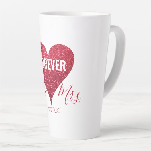 Red Glitter Heart Mr. en Mrs Large Latte Mok (Rechterhoek)