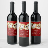 Red Glitter Hearts Photo Custom Wedding Wijn Etiket (Flessen)