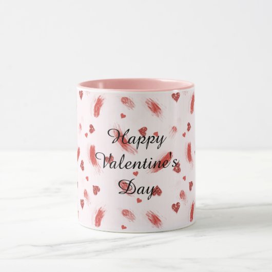 Red Glitter Hearts Streaks Valentine's Day Mok (Midden)
