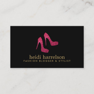 Red Glitter Heels Boutique Mode Stylist Zwart Visitekaartje