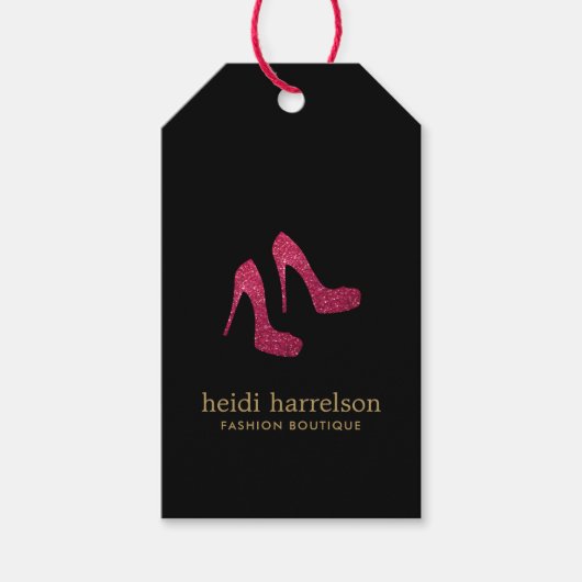 Red Glitter Heels Boutique Mode Zwart Cadeaulabel (Voorkant)