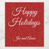Red Glitter Kerstmis Wijn Etiket (Enkel label)