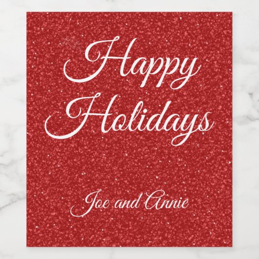 Red Glitter Kerstmis Wijn Etiket (Enkel label)