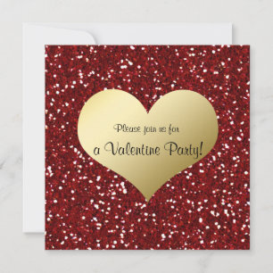 Red Glitter Kijk Gold Heart Valentijn Uitnodiging