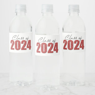 Red Glitter Klasse van 2024 Waterfles Etiket