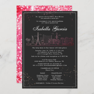 Red Glitter Las Vegas Quinceañera Birthday Kaart