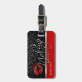 Red Glitter Lip 💋 Makeup Artist Bagagelabel (Voorkant verticaal)