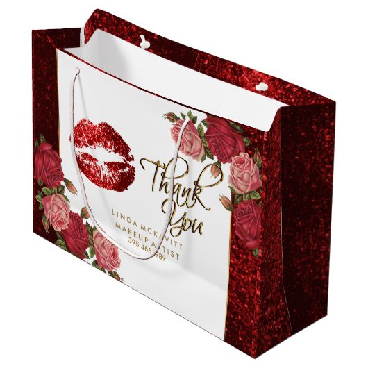 Red Glitter Lipstick en Rozen - Hartelijk dank Groot Cadeauzakje (Voorkant Gekanteld)