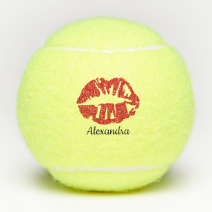 Red Glitter Lipstick Sensual Kiss Gepersonaliseerd Tennisballen