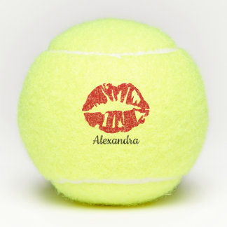 Red Glitter Lipstick Sensual Kiss Gepersonaliseerd Tennisballen