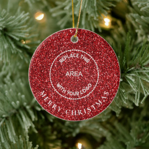 Red Glitter Logo Bedrijfsnaam Merry Christmas Keramisch Ornament