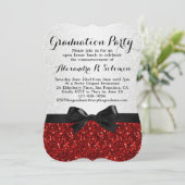 Red Glitter-look Bow Graduation Party Invitation Kaart (Staand voorkant)