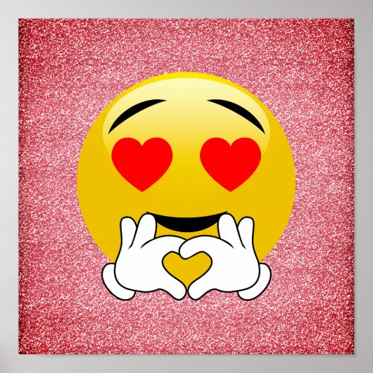 Red Glitter Love Heart Emoji Poster (Voorkant)