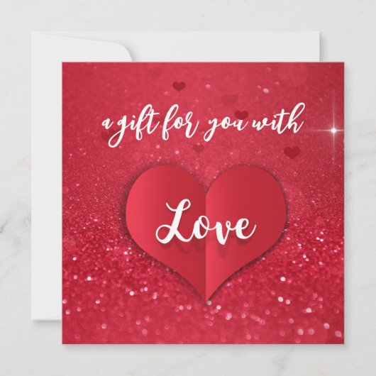 Red Glitter Love Heart Valentijnsdag Gift Kaart (Voorkant)